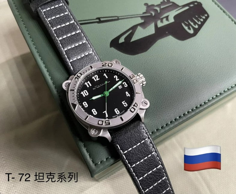 閃電牌 Молния " 莫爾尼亞" 紀念俄國Ｔ-72坦克 長秒針 機械自動上鏈錶系列