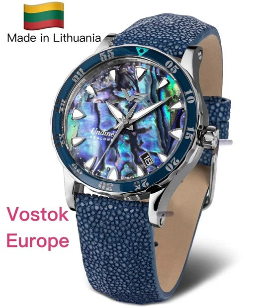 (藍色鮑魚殼面＋魟魚皮帶)Vostok Europe 東歐機械錶 機械女腕錶系列 機械自動上鍊