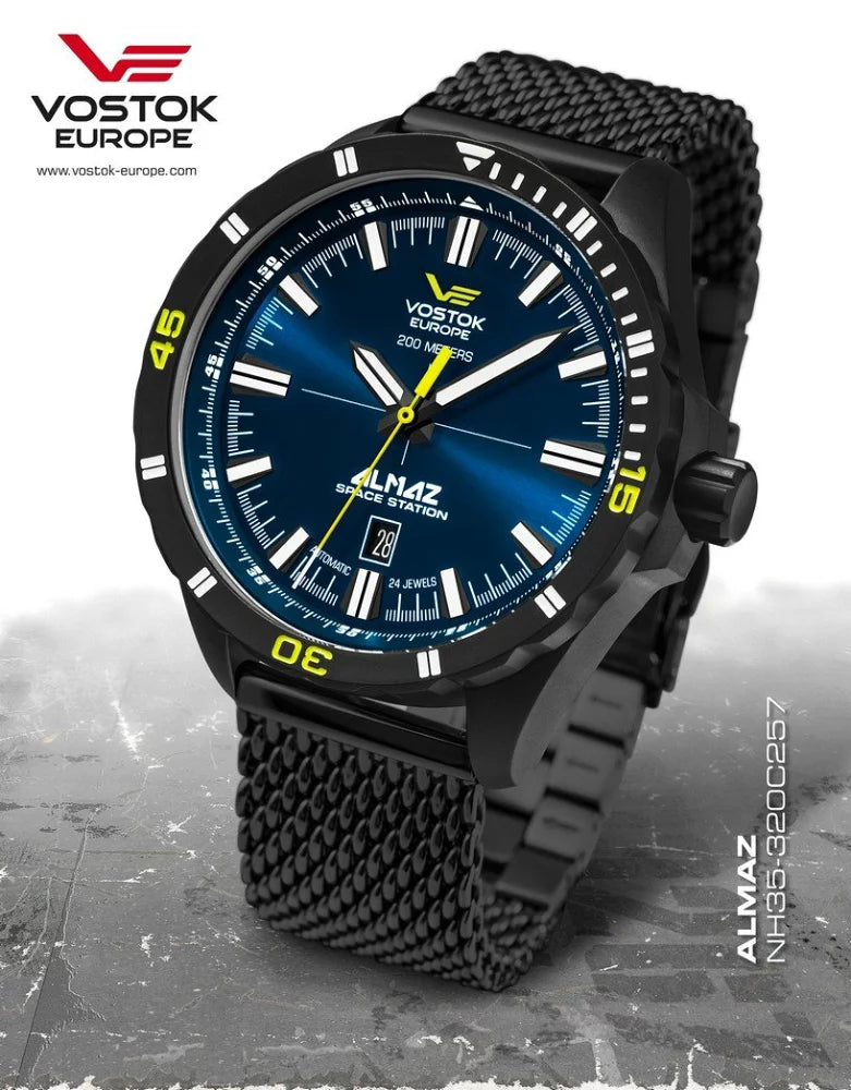 (不鏽鋼黑殼+黑鋼帶 )Vostok Europe 金剛石太空站系列 