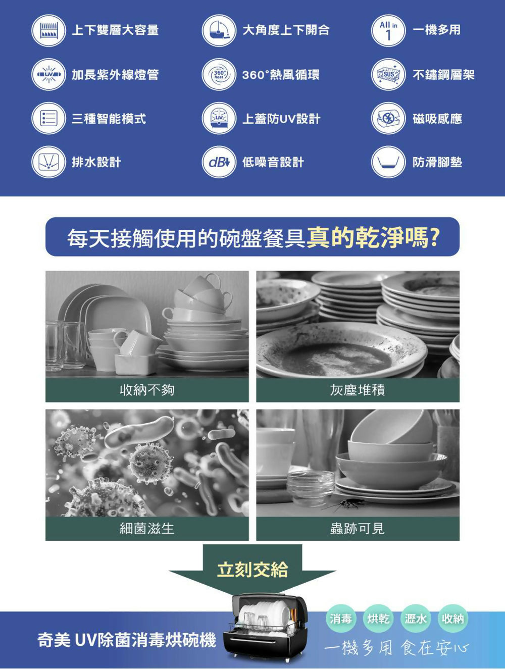 CHIMEI奇美70L智能雙層大容量UV除菌消毒烘碗機 KD-15AHU0