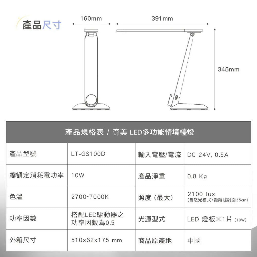 CHIMEI奇美時尚LED多功能情境檯燈 LT-GS100D