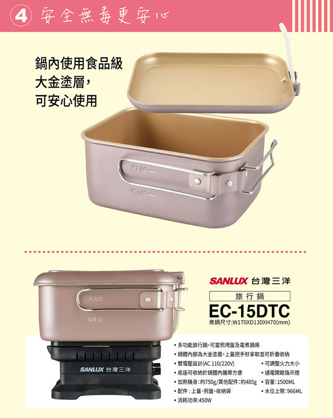 SANLUX台灣三洋雙電壓多功能旅行鍋 EC-15DTC