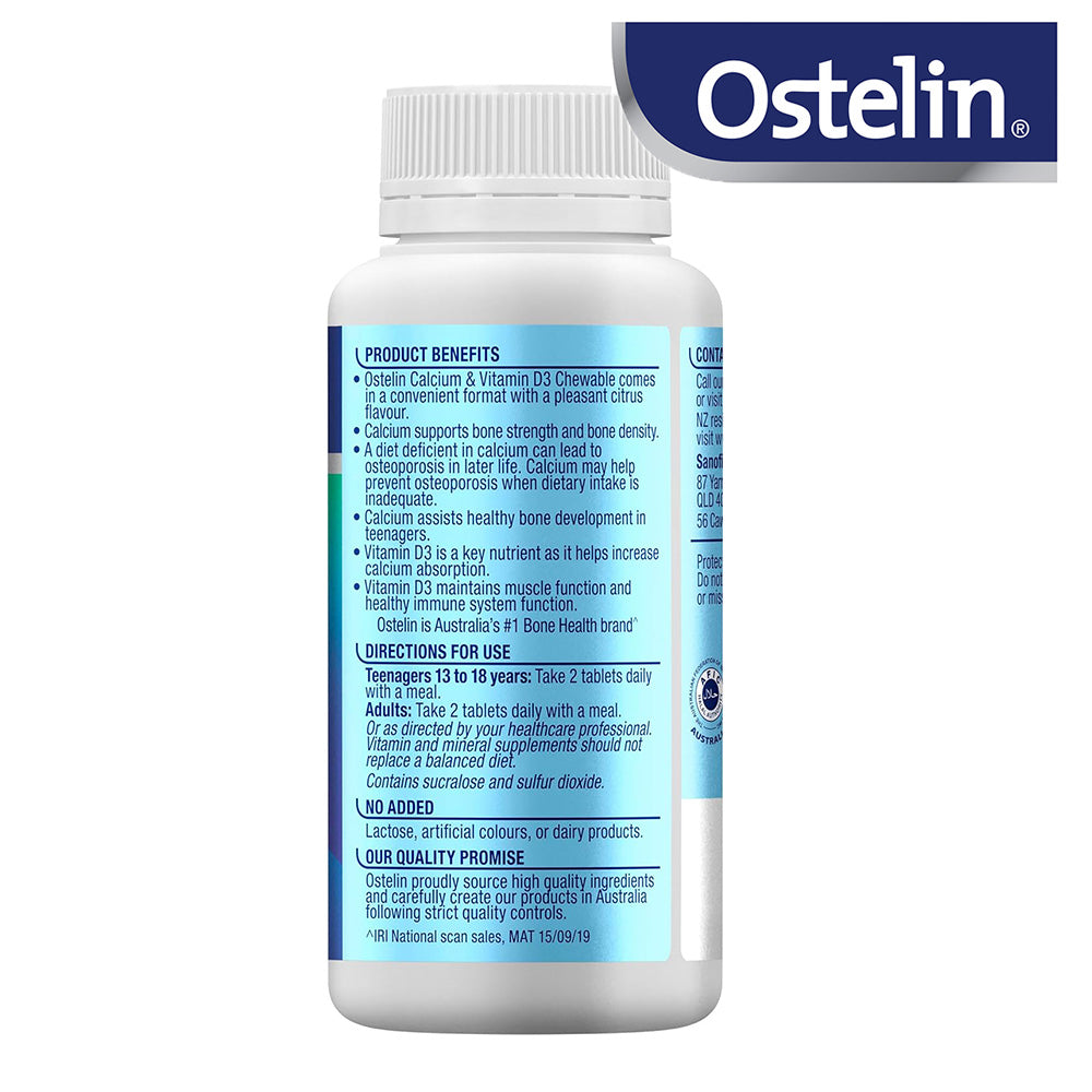 【Ostelin 奥斯特林】成人鈣＋維生素 D3 柑橘味 咀嚼片 60 片（不含乳糖、國際航空 版）