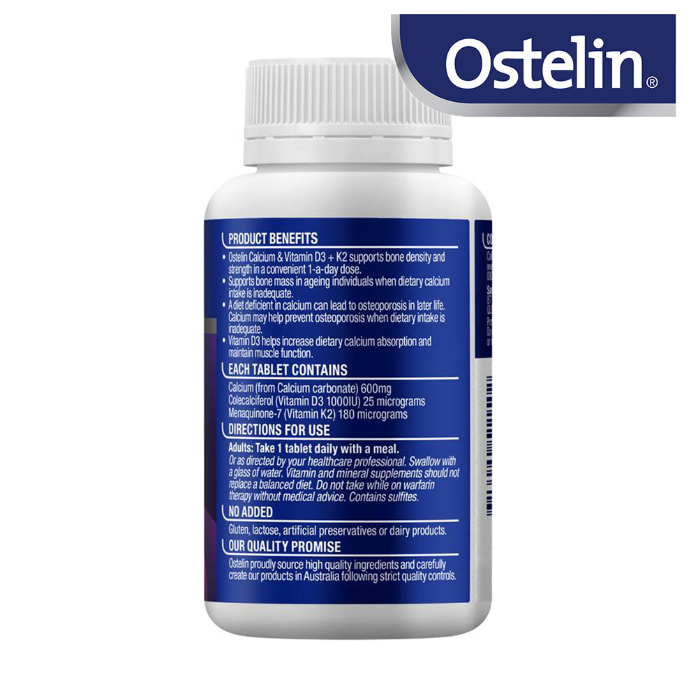 【Ostelin 奥斯特林】成人 鈣＋維生素 D3＋K2 三合一 60 片（不含麩質、乳糖、國際航空版）