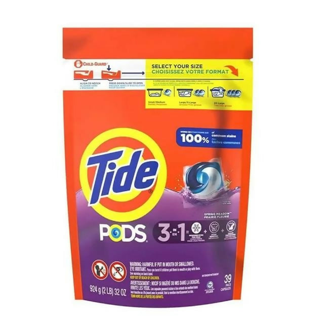 【Tide 汰漬】洗衣膠囊 春天草地香 39顆/袋+一秒抽取式廚房紙巾60抽/包