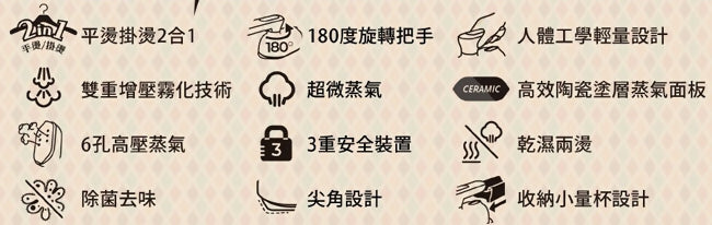 CHIMEI奇美平燙/掛燙2合1蒸氣電熨斗 ST-H095S0