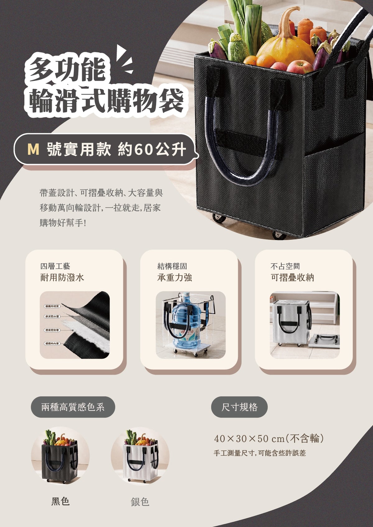 🚚預購🚚 皓肯包｜M／L號 折疊購物車 (可摺疊/拖輪購物袋/摺疊推拉車)