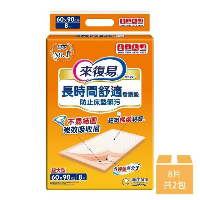 【來復易】長時間舒適看護墊 超大型 8片x2包