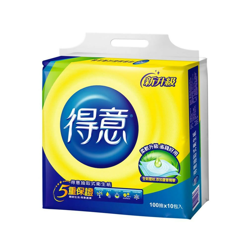 【得意】連續抽取式花紋衛生紙 100抽x10包x2串