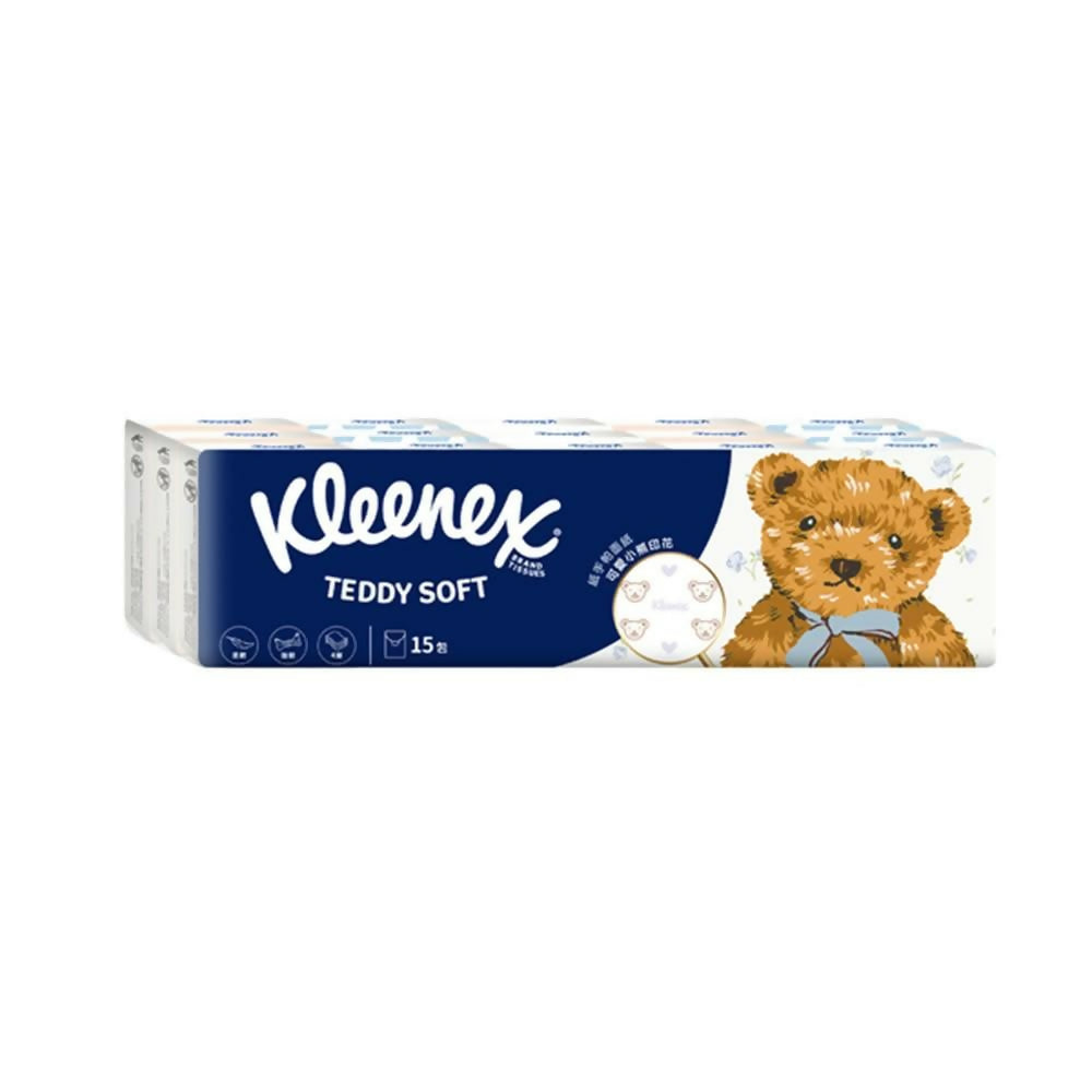 【Kleenex舒潔】 Teddy Soft小熊印花紙手帕面紙 7抽*15包*2串