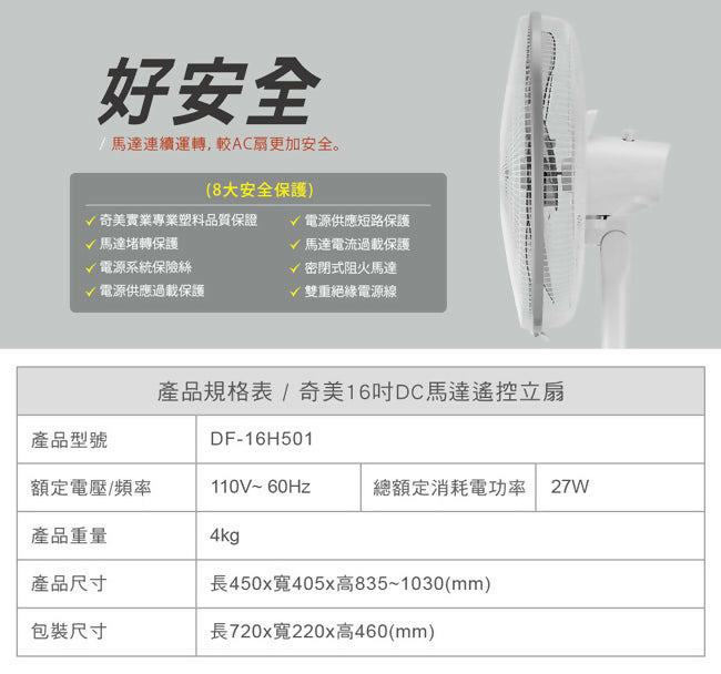 CHIMEI奇美16吋DC馬達節能立扇 DF-16H501