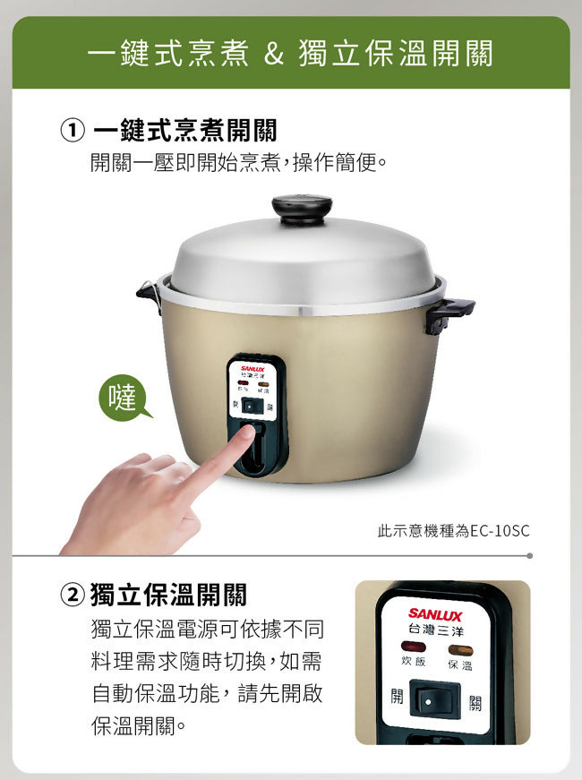 SANLUX台灣三洋6人份不鏽鋼電鍋 EC-6SC