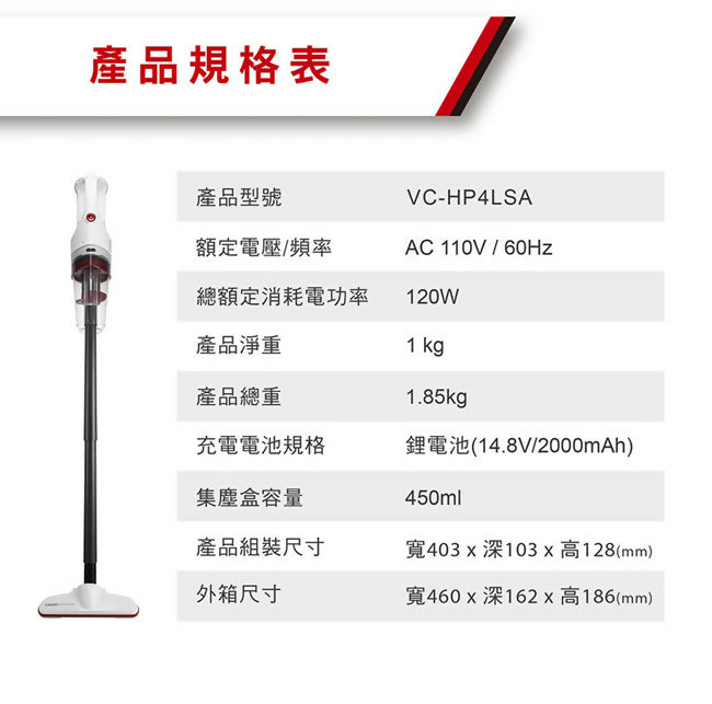 CHIMEI奇美多功能強勁吸力無線吸塵器 VC-HP4LSA